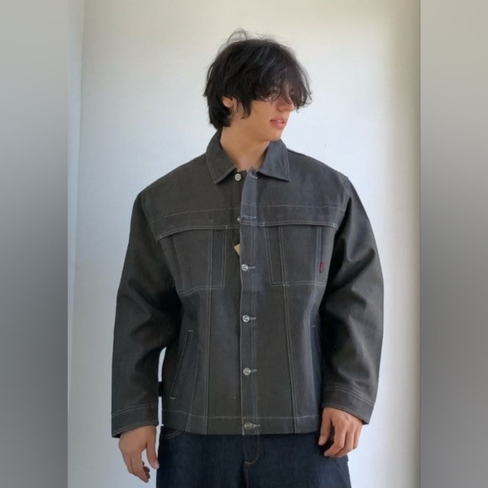 Men's Davoucci Charcoal Grey Casual Denim Jacket NWT